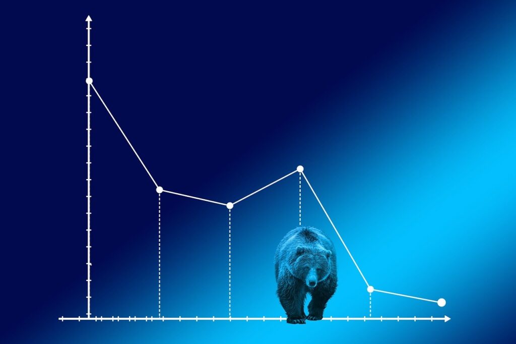 correzione del mercato delle criptovalute: immagine di un grafico bearish